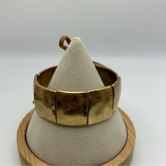 Boho Gold Tone Square Stretch Bracelet with Leather Lace Tie Up Design - Picture 4 of 10